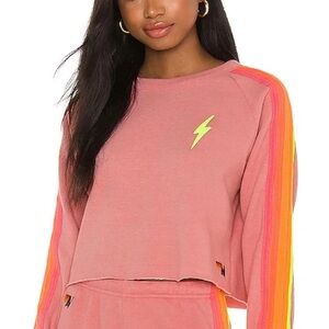 Aviator Nation Bolt Crop Sweatshirt Petal Neon
